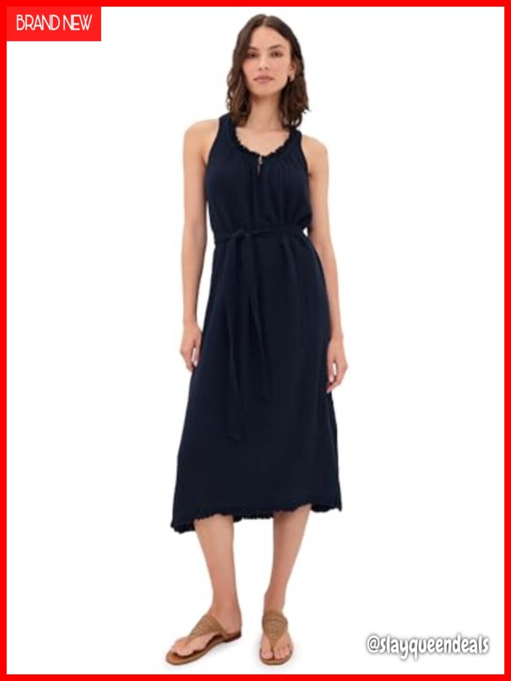 XIRENA Mayson Gauze Midi Dress Fringe Scoop Neck Sleeveless
